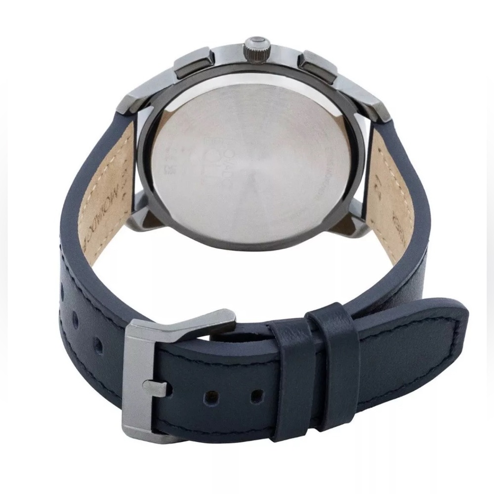 New Movado Bold Men's Grey Dial Navy Leather Band Chrono Watch 3600720 - Picture 2 of 3